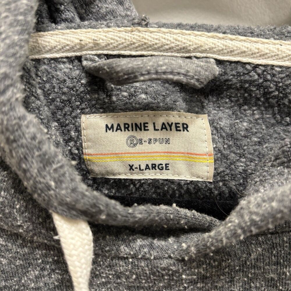 Marine Layer Men’s XL Re-Spun Grey Retro Shoulder Stripe Pullover Hoodie - Picture 4 of 8